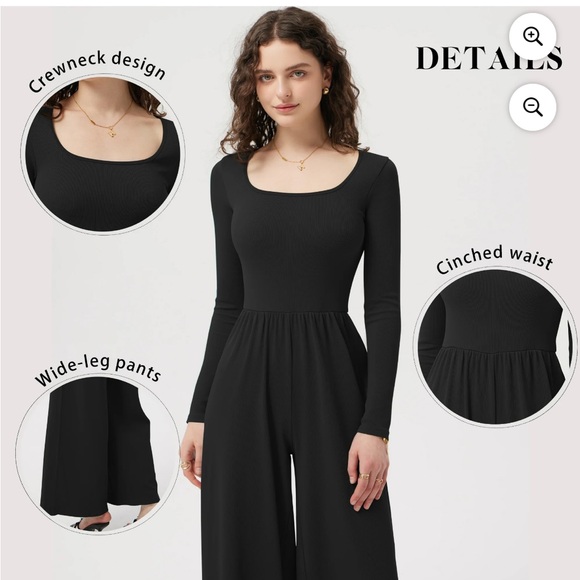 OQQ black Long Sleeve dressy Casual Wide Leg Pants Jumpsuit stretch Large - Picture 2 of 8
